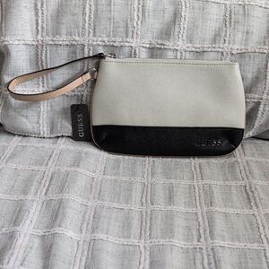 GUESS Cream and Black Two-Tone Wristlet Pouch